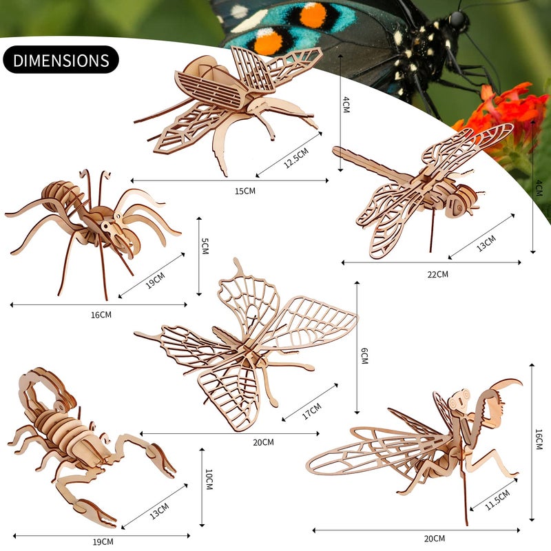 calary 3D Wooden Puzzle Simulation Animal Dinosaur Assembly DIY Model Toy for Kids and Adults,Set of 6 - Image 2