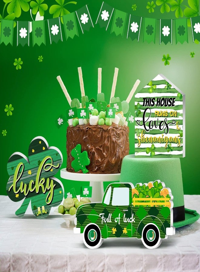 Ferraycle 3 Pcs St. Patrick's Day Table Wooden Signs St. Patrick's Table Decoration Lucky Sign Shamrocks Green Truck Irish Themed Table Centerpiece for St. Patrick's Day Party Home Table Decor (Novelty Style) - Image 2