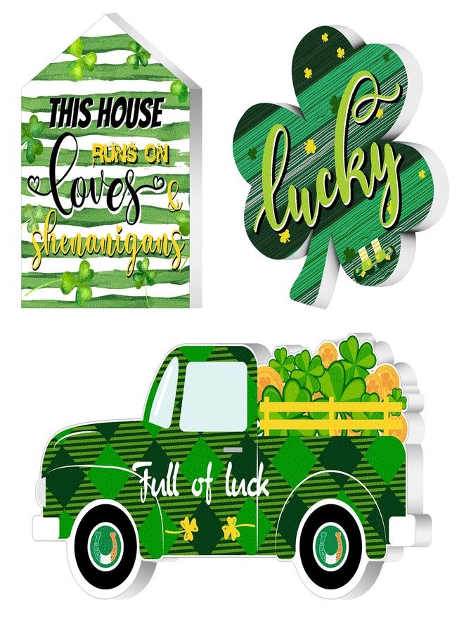 Ferraycle 3 Pcs St. Patrick's Day Table Wooden Signs St. Patrick's Table Decoration Lucky Sign Shamrocks Green Truck Irish Themed Table Centerpiece for St. Patrick's Day Party Home Table Decor (Novelty Style) - Image 1