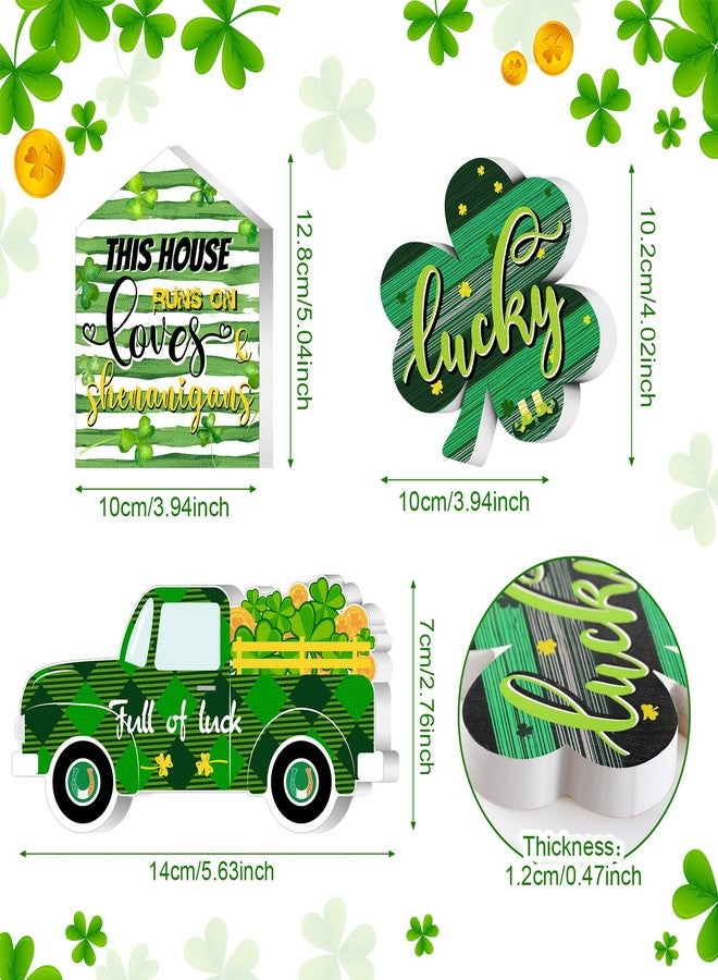 Ferraycle 3 Pcs St. Patrick's Day Table Wooden Signs St. Patrick's Table Decoration Lucky Sign Shamrocks Green Truck Irish Themed Table Centerpiece for St. Patrick's Day Party Home Table Decor (Novelty Style) - Image 3