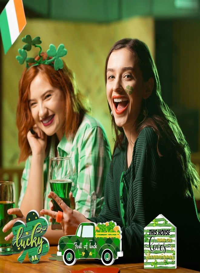 Ferraycle 3 Pcs St. Patrick's Day Table Wooden Signs St. Patrick's Table Decoration Lucky Sign Shamrocks Green Truck Irish Themed Table Centerpiece for St. Patrick's Day Party Home Table Decor (Novelty Style) - Image 4