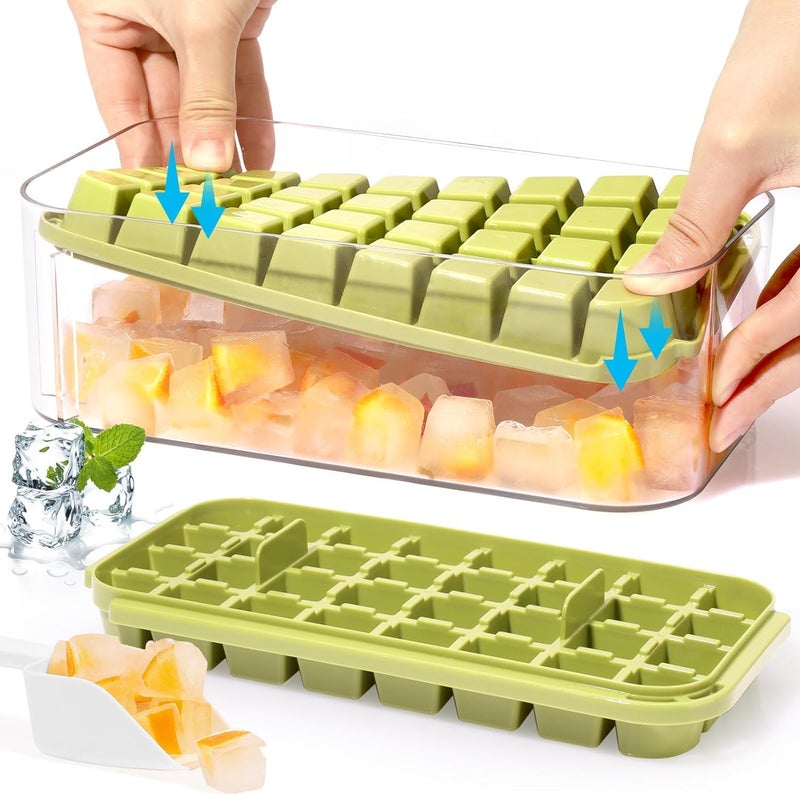 Plenteous Ice Cube Tray with Lid and Bin 2 Pack Press and Release Ice Cube Trays for Freezer 32 Pcs Ice Cube Mold Multi Color - Image 1