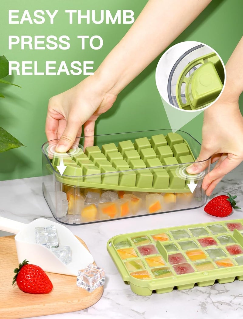 Plenteous Ice Cube Tray with Lid and Bin 2 Pack Press and Release Ice Cube Trays for Freezer 32 Pcs Ice Cube Mold Multi Color - Image 2
