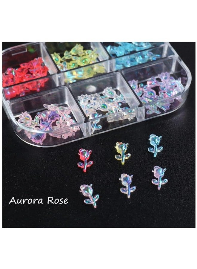 NPAH Aurora Rose AB Transparent Nail Resin Decoration Mini Rose Ornaments Nail Jewelry Acrylic Nail Stones Gems for 3D Nails Art Decorations (6COLOUR Rose Flower Set) - Image 4