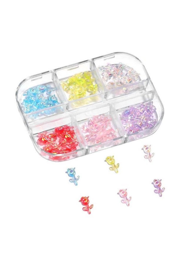 NPAH Aurora Rose AB Transparent Nail Resin Decoration Mini Rose Ornaments Nail Jewelry Acrylic Nail Stones Gems for 3D Nails Art Decorations (6COLOUR Rose Flower Set) - Image 3