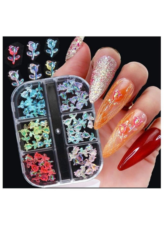NPAH Aurora Rose AB Transparent Nail Resin Decoration Mini Rose Ornaments Nail Jewelry Acrylic Nail Stones Gems for 3D Nails Art Decorations (6COLOUR Rose Flower Set) - Image 2