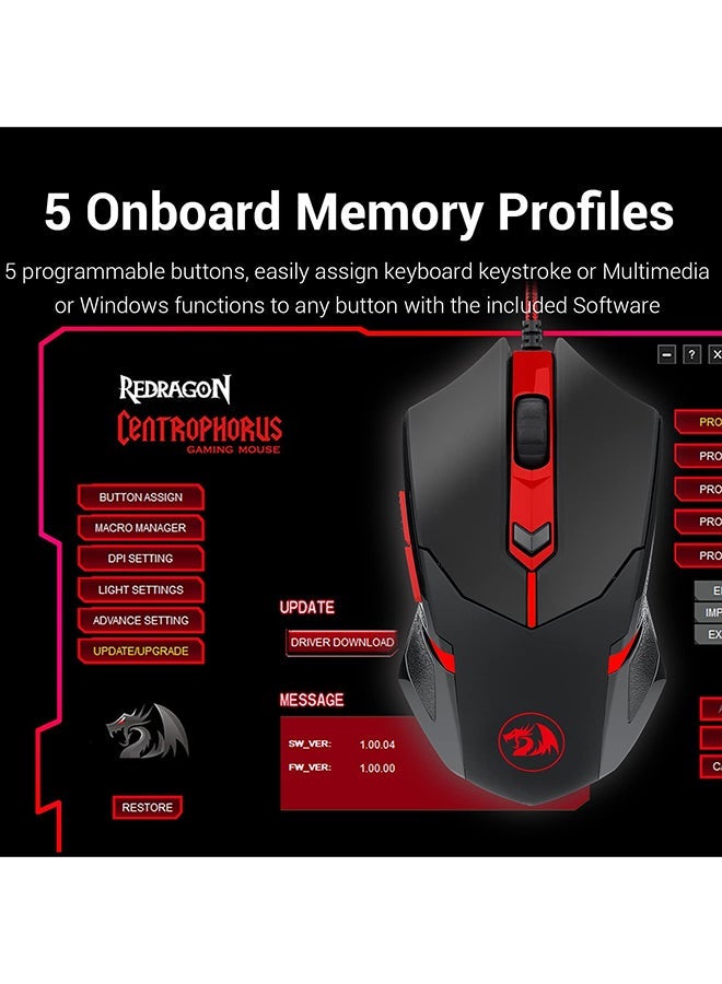 Redragon M601 Gaming Mouse Wired with red led, 3200 DPI 6 ons Ergonomic CENTROPHORUS Gaming Mouse for PC - Image 3