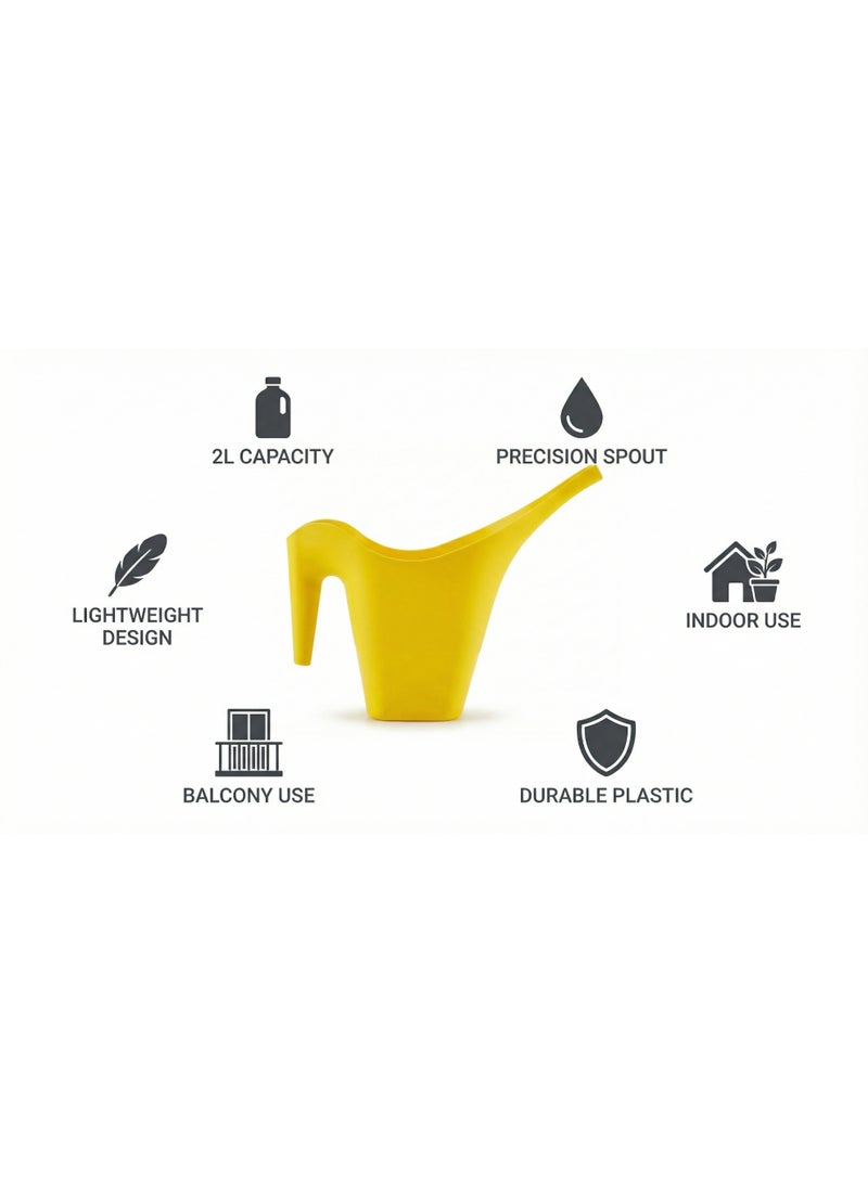 Vibrant Yellow Plastic Long Spout Watering Can 2-Litre Capacity for Indoor & Outdoor Houseplants - Manual Garden Watering Pot & Supplies - Image 5