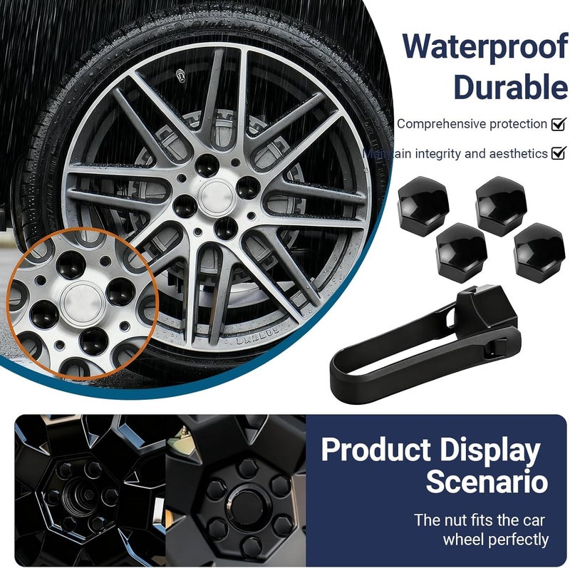 20 Pcs Black Hexagon Wheel Lug Nut Covers Plastic for Infiniti Q50 Q60 Q70 QX30 QX50 Q50L, Auto Tire Screw Dust Protection Caps Removal Tool Included,Black 19mm - Image 5