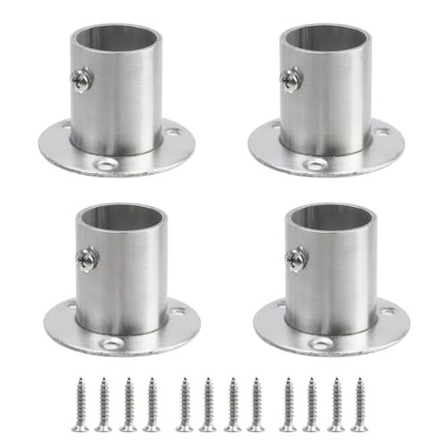 Geesatis 4PCS Total Height 1.57" Fit Diameter 1.0" Pipes High Flange Holder Rod Stainless Steel for Wardrobe Ceiling Mounting Bracket, with Screws - Image 1