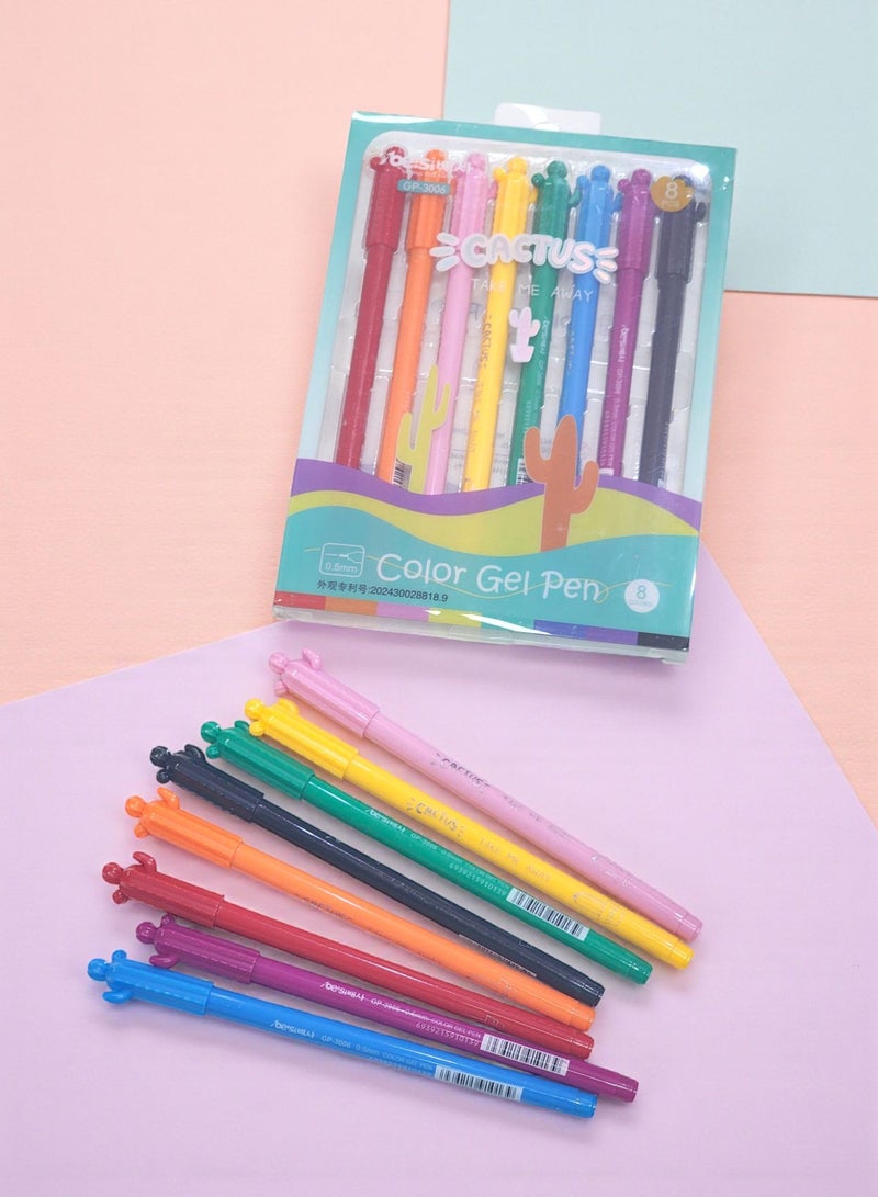 كاكتوس اقلام جل ملونه شكل صبارة-8 اقلام - Image 1