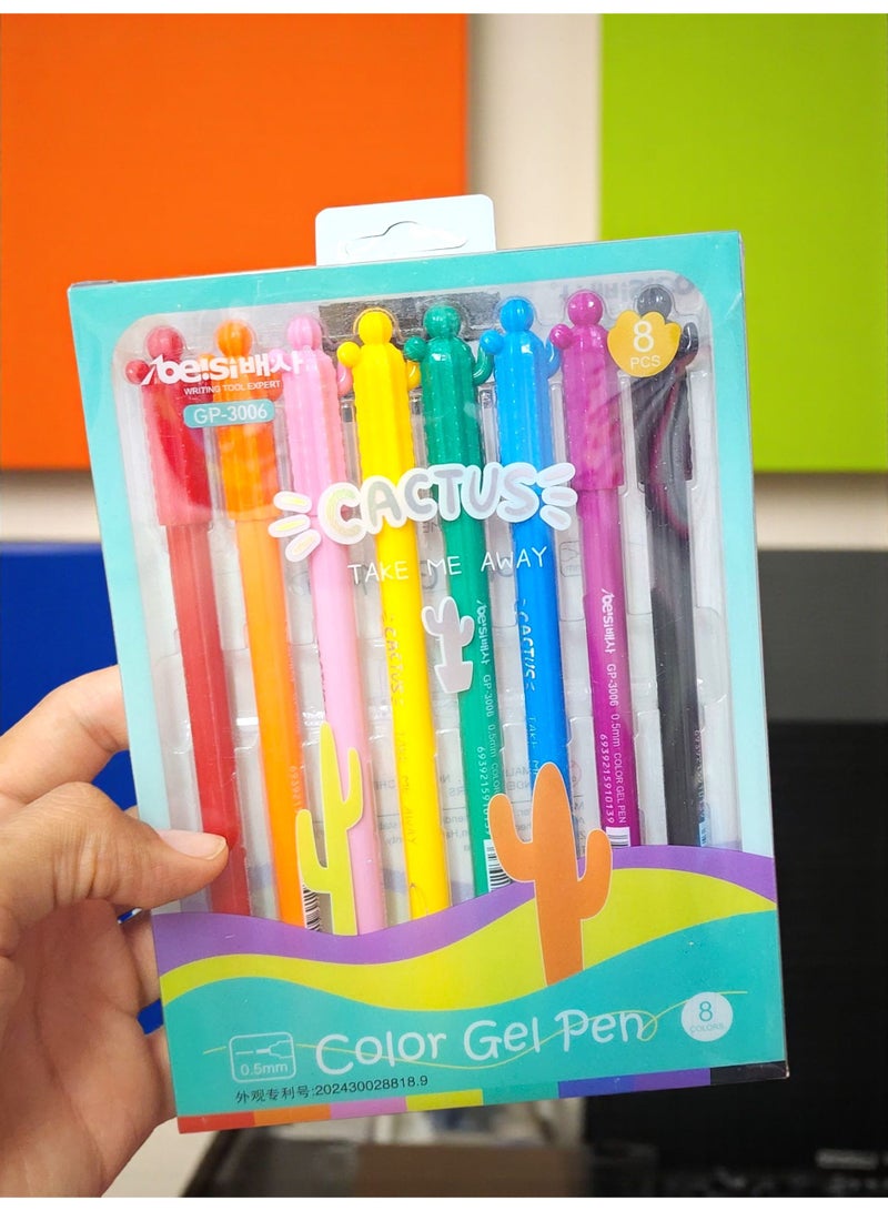 كاكتوس اقلام جل ملونه شكل صبارة-8 اقلام - Image 4