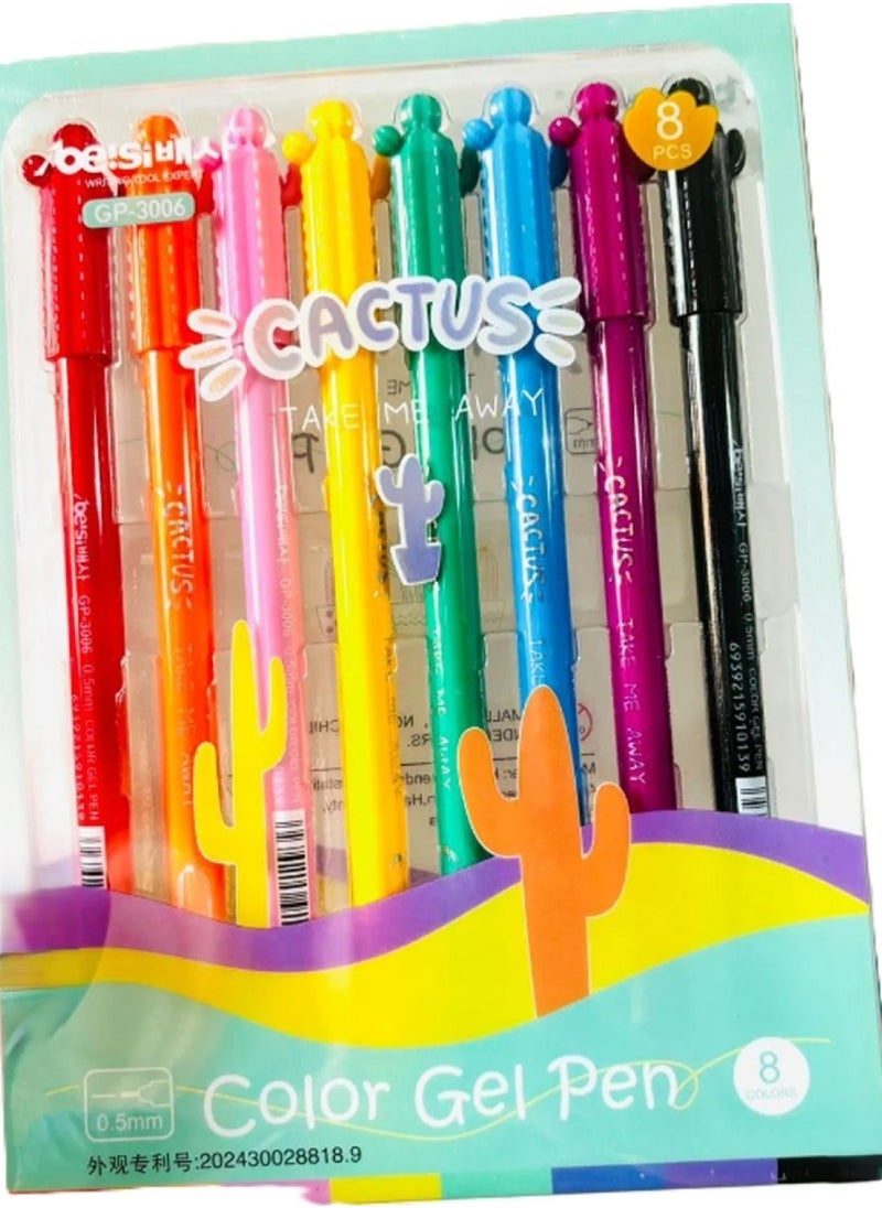 Generic - Cactus Color Gel Pens Set of 8-Multicolour - Image 1