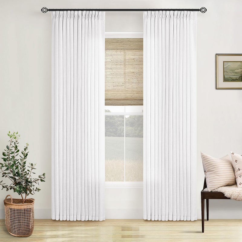 TWODRAPES White Linen Pinch Pleated Curtains 84 Inches Long 2 Panels for Living Room Bedroom Snow White Textured Linen Pleated Hooks Rings Back Tab Elegant Luxury Light Filtering Curtain Drapes 84 Inch Length - Image 1