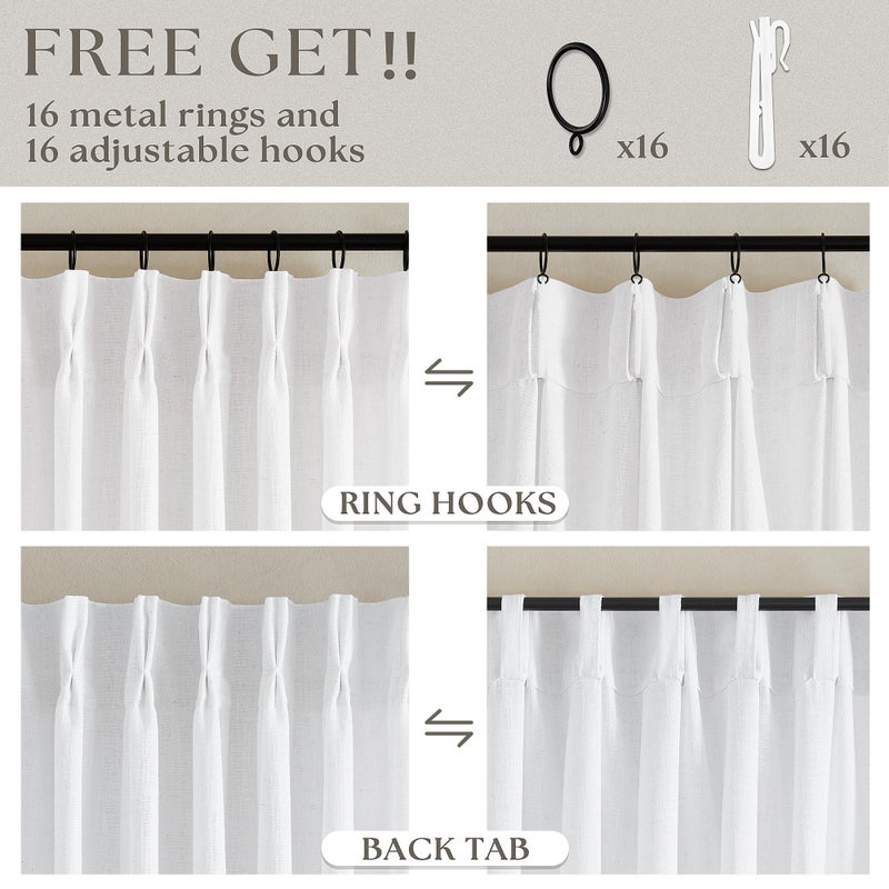 TWODRAPES White Linen Pinch Pleated Curtains 84 Inches Long 2 Panels for Living Room Bedroom Snow White Textured Linen Pleated Hooks Rings Back Tab Elegant Luxury Light Filtering Curtain Drapes 84 Inch Length - Image 5