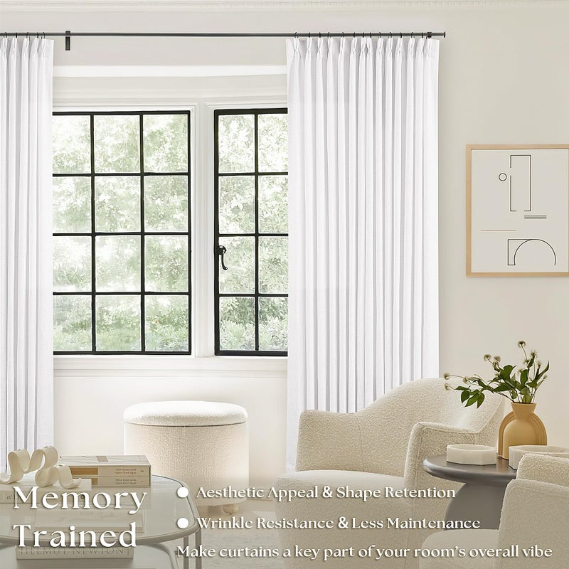 TWODRAPES White Linen Pinch Pleated Curtains 84 Inches Long 2 Panels for Living Room Bedroom Snow White Textured Linen Pleated Hooks Rings Back Tab Elegant Luxury Light Filtering Curtain Drapes 84 Inch Length - Image 2