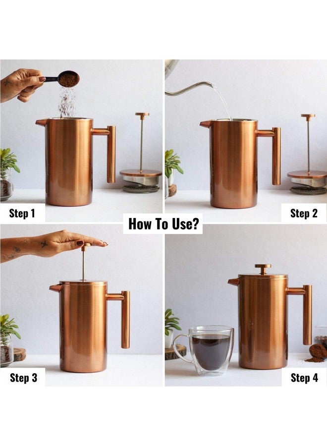 InstaCuppa French Press Coffee Maker 1000 ML, 304 Grade Stainless Steel Metal Build, 4 Part Superior Filtration, Double Walled Construction, Dishwasher Safe, (Copper) - Image 5