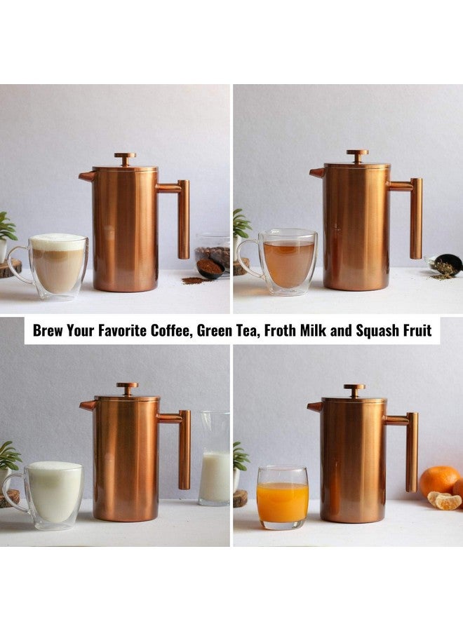 InstaCuppa French Press Coffee Maker 1000 ML, 304 Grade Stainless Steel Metal Build, 4 Part Superior Filtration, Double Walled Construction, Dishwasher Safe, (Copper) - Image 4