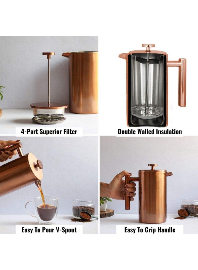 InstaCuppa French Press Coffee Maker 1000 ML, 304 Grade Stainless Steel Metal Build, 4 Part Superior Filtration, Double Walled Construction, Dishwasher Safe, (Copper) - Image 3
