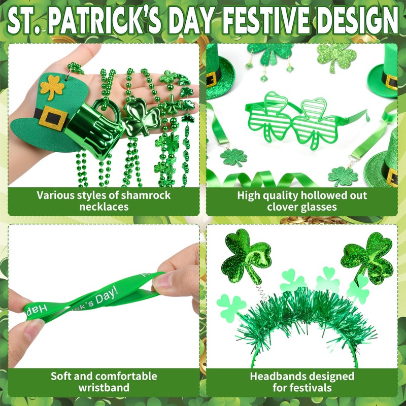 Seifar 199Pack St. Patrick's Day Accessories, Shamrock Glasses Necklaces Bracelets Headbands Mustaches Tattoos Gold Coins St Patricks Day Accessories Irish Decorations Supplies - Image 4