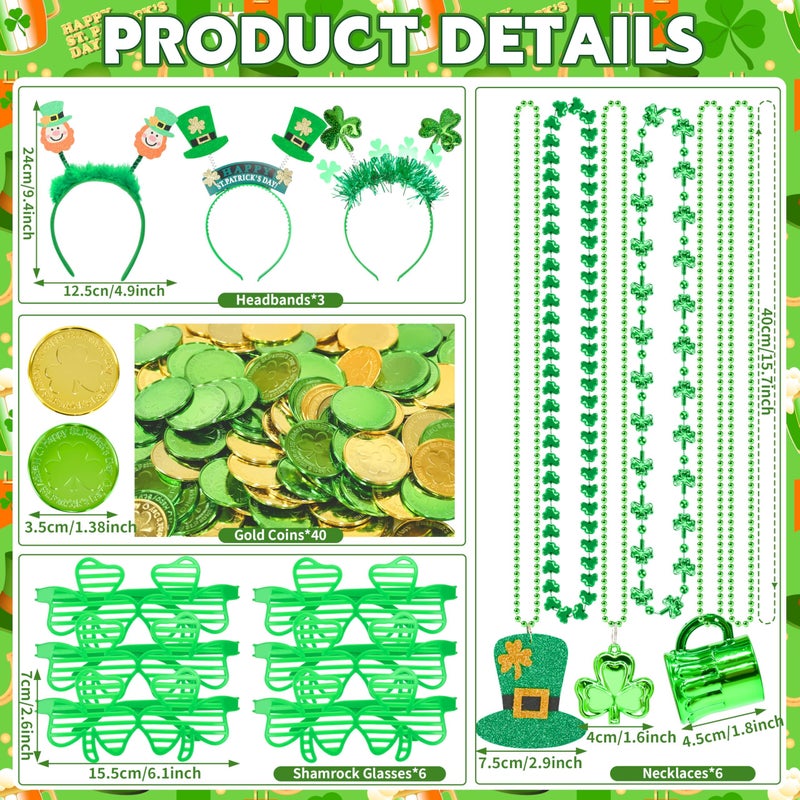 Seifar 199Pack St. Patrick's Day Accessories, Shamrock Glasses Necklaces Bracelets Headbands Mustaches Tattoos Gold Coins St Patricks Day Accessories Irish Decorations Supplies - Image 2