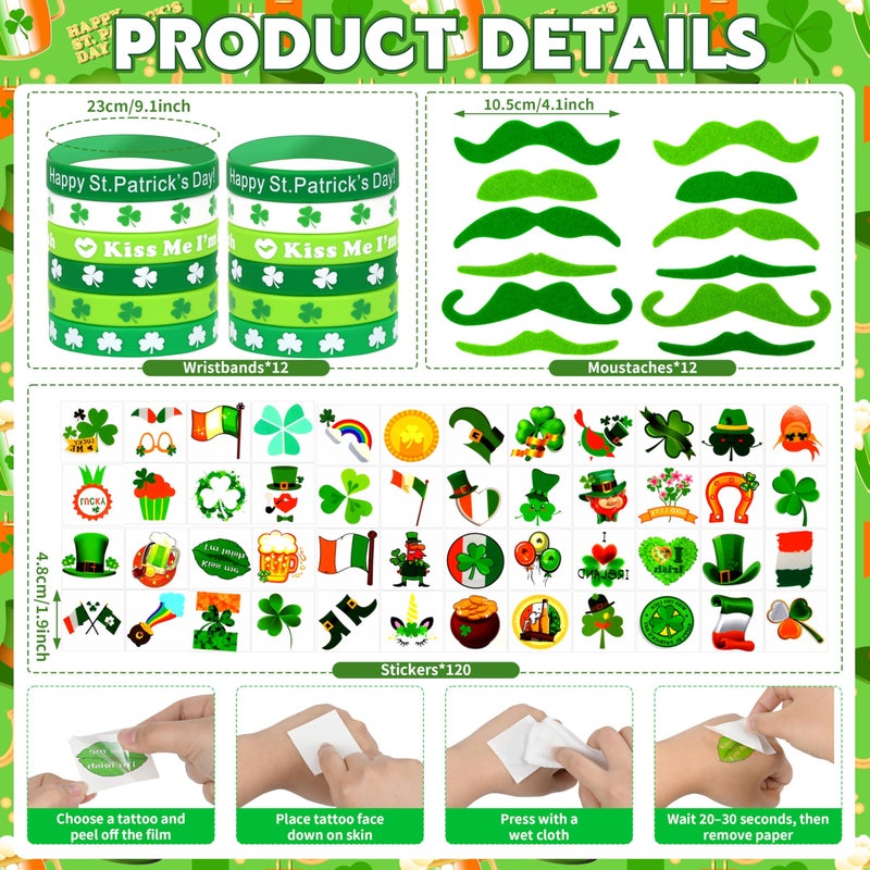 Seifar 199Pack St. Patrick's Day Accessories, Shamrock Glasses Necklaces Bracelets Headbands Mustaches Tattoos Gold Coins St Patricks Day Accessories Irish Decorations Supplies - Image 3