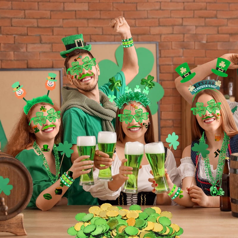 Seifar 199Pack St. Patrick's Day Accessories, Shamrock Glasses Necklaces Bracelets Headbands Mustaches Tattoos Gold Coins St Patricks Day Accessories Irish Decorations Supplies - Image 5