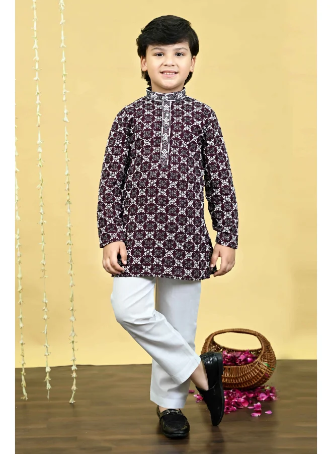 BT DEZINES Boys Burgundy Kurta Pajama Set