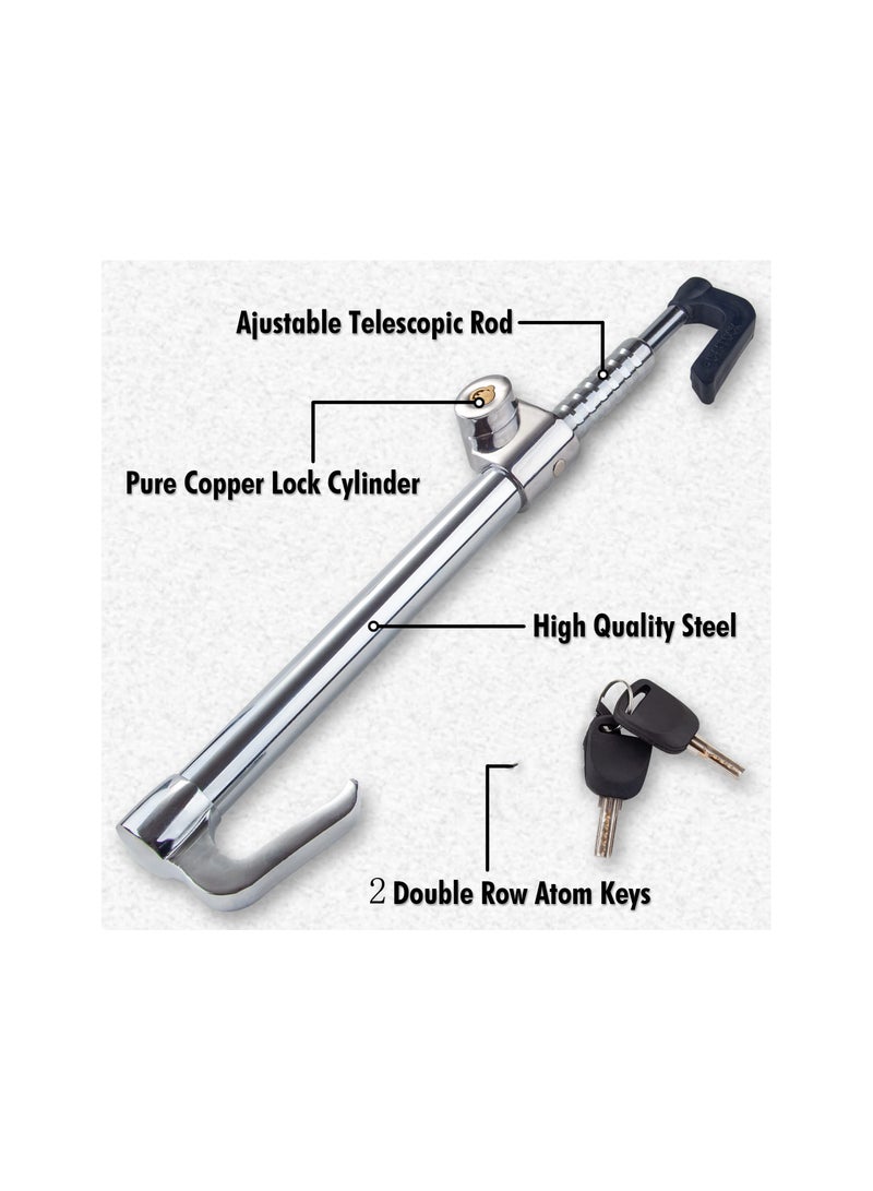 SYOSI Steering Wheel Lock Bar, Heavy Duty Anti-Theft Security Brake Pedal Lock with Adjustable Length with 2 Keys, Silver - Image 5