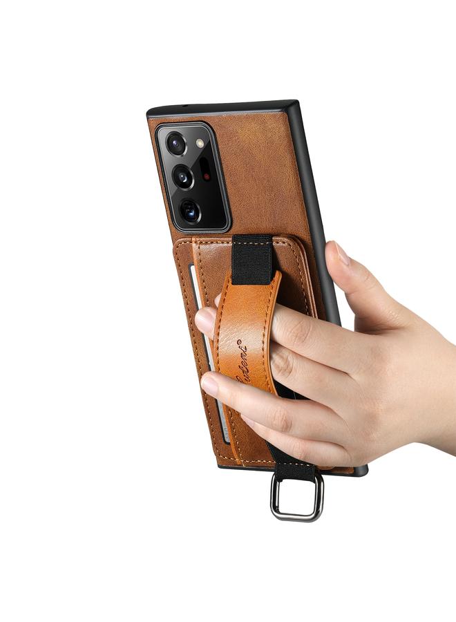 Suteni Case For Samsung Galaxy Note20 H13 Card Wallet Wrist Strap Holder PU Phone Case - Image 3