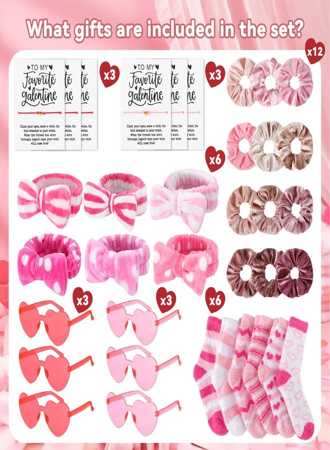 Berlune 43 Pcs Galentines Day Bag Gift for Girls Pink Sleepover Supplies Blush Theme Scrunchies Fuzzy Socks Pink Spa Headband Heart Shape Glasses Best Friend Bracelets for Spa Party Favors - Image 3