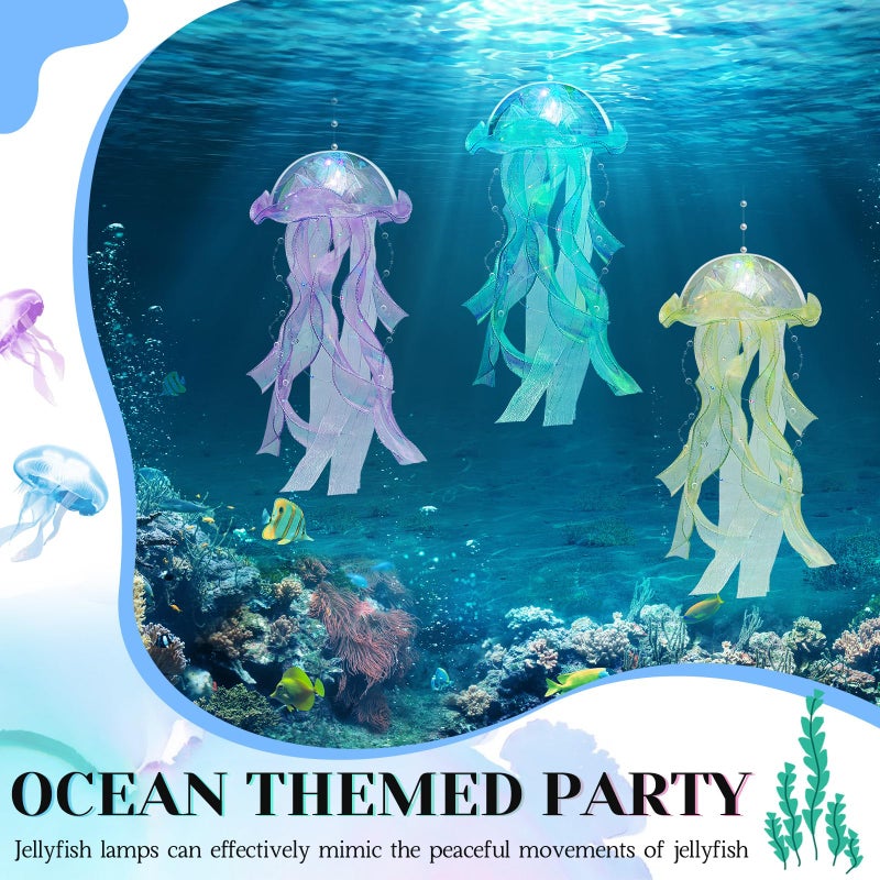Rossesay 3 Pcs Jellyfish Lamp Colorful Jelly Fish Light Hanging Jellyfish Decorations LED Lantern for Birthday Under Sea Mermaid Wedding Decor(Green, Yellow, Purple) - Image 4