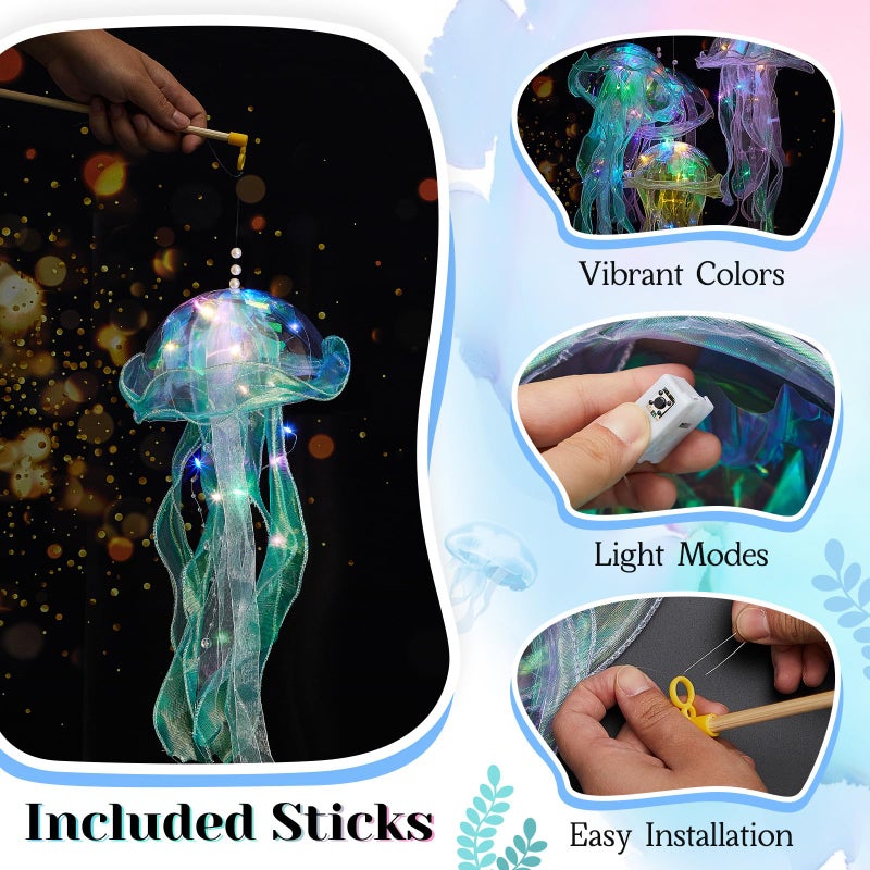 Rossesay 3 Pcs Jellyfish Lamp Colorful Jelly Fish Light Hanging Jellyfish Decorations LED Lantern for Birthday Under Sea Mermaid Wedding Decor(Green, Yellow, Purple) - Image 3