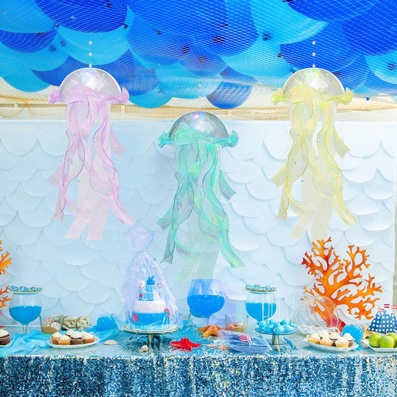 Rossesay 3 Pcs Jellyfish Lamp Colorful Jelly Fish Light Hanging Jellyfish Decorations LED Lantern for Birthday Under Sea Mermaid Wedding Decor(Green, Yellow, Purple) - Image 5