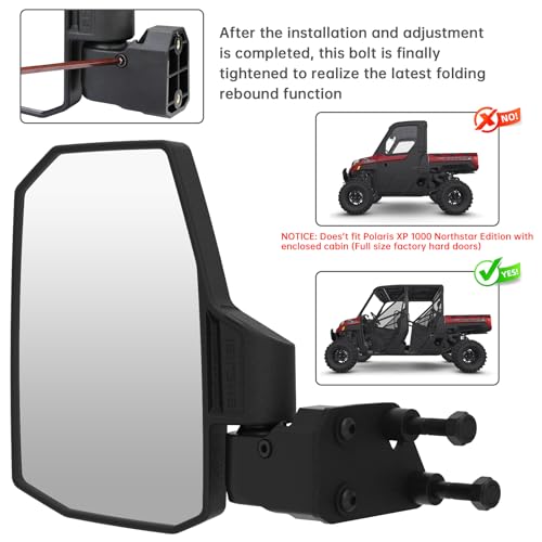 SHEJISI UTV Side Mirrors A-pillar Compatible with Polaris Ranger XP 1000/ Ranger Crew XP 1000 2018-2025, Its Spring-Back Feature Enables Easy Post-Folding Reset for Improved Driving Experience - Image 4