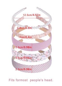 KHAJUL 5-Piecs Different Designs Headbands for Women Flower Headband Set Fashion Cute White Hairband Different Pattern Vintage Wide Hair Accessories  - Image 2