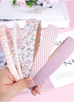 KHAJUL 5-Piecs Different Designs Headbands for Women Flower Headband Set Fashion Cute White Hairband Different Pattern Vintage Wide Hair Accessories  - Image 4