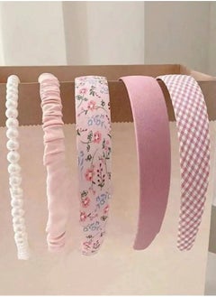 KHAJUL 5-Piecs Different Designs Headbands for Women Flower Headband Set Fashion Cute White Hairband Different Pattern Vintage Wide Hair Accessories  - Image 3