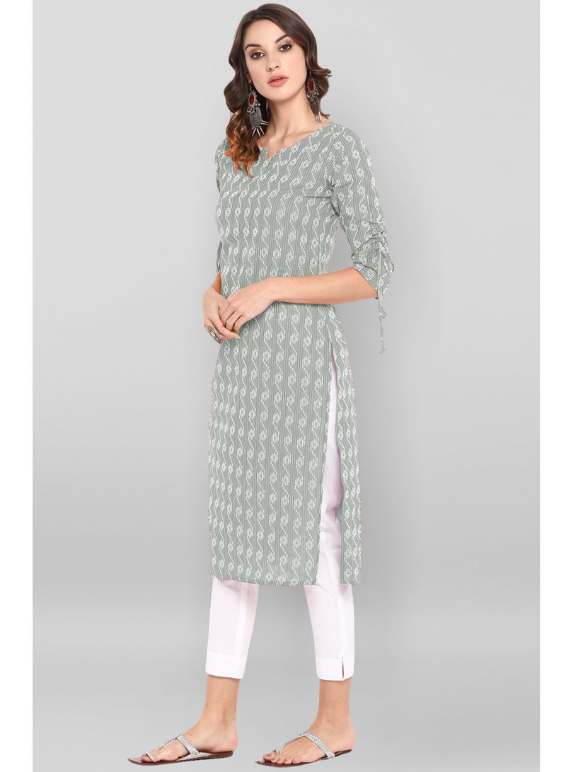 IndHeritage Indian Kurti - Eid kurti collection - Premium ash colour cotton kurti with white Indian prints - Image 3