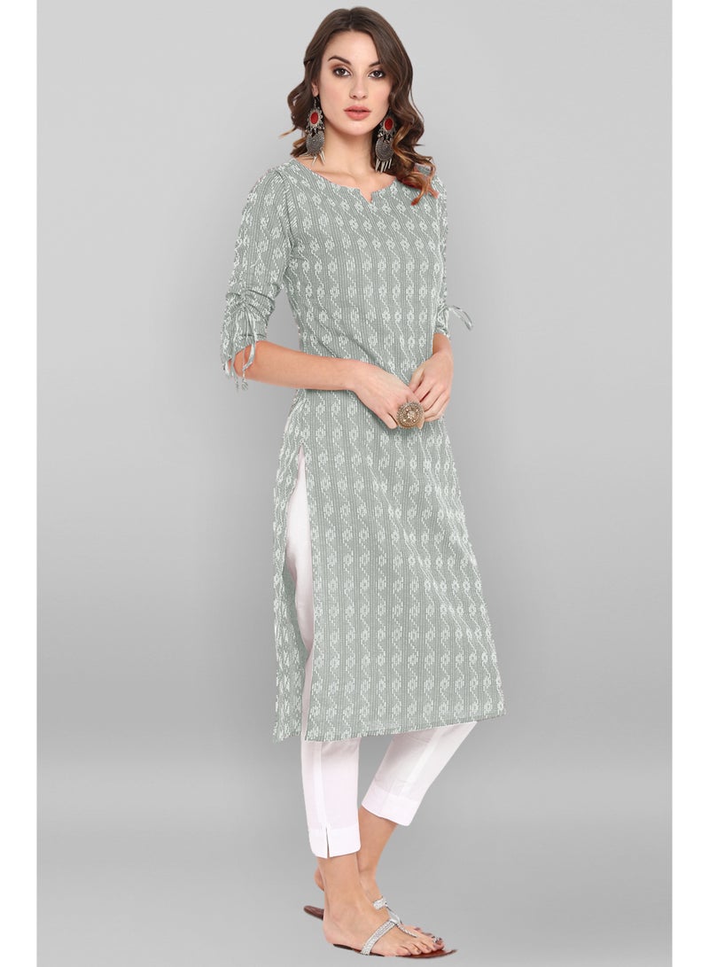 IndHeritage Indian Kurti - Eid kurti collection - Premium ash colour cotton kurti with white Indian prints - Image 2