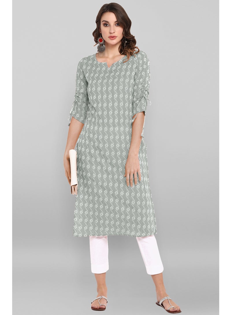 IndHeritage Indian Kurti - Eid kurti collection - Premium ash colour cotton kurti with white Indian prints - Image 1