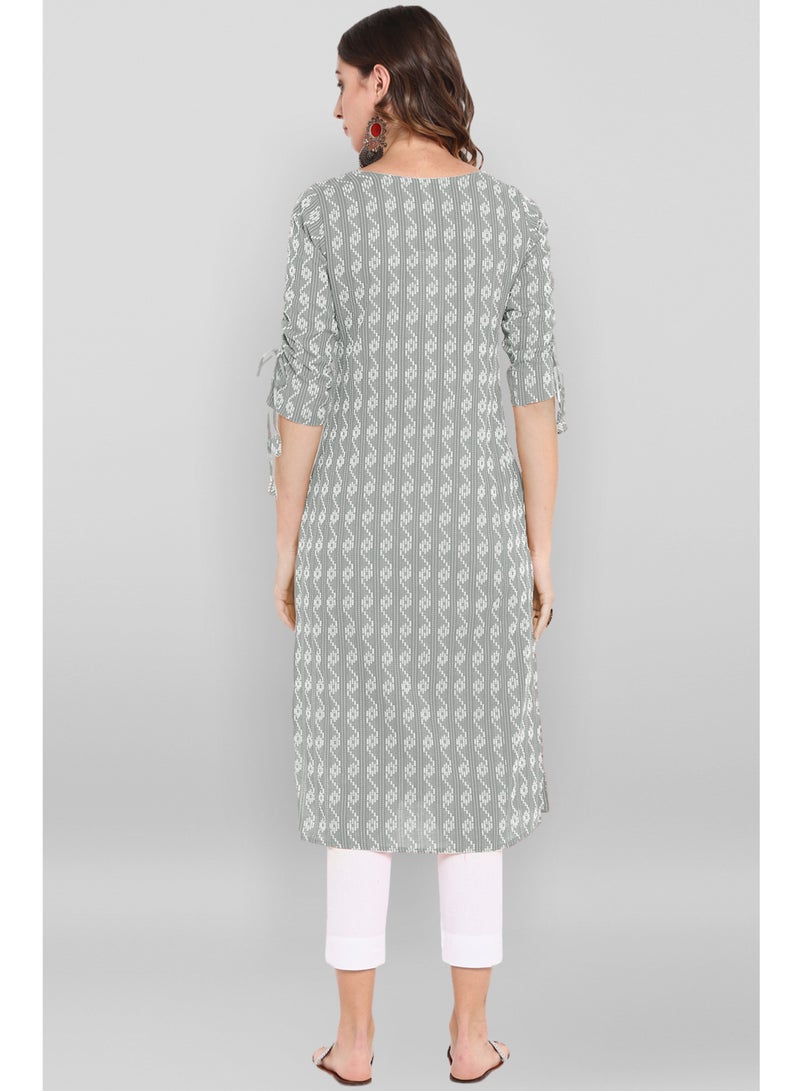 IndHeritage Indian Kurti - Eid kurti collection - Premium ash colour cotton kurti with white Indian prints - Image 4