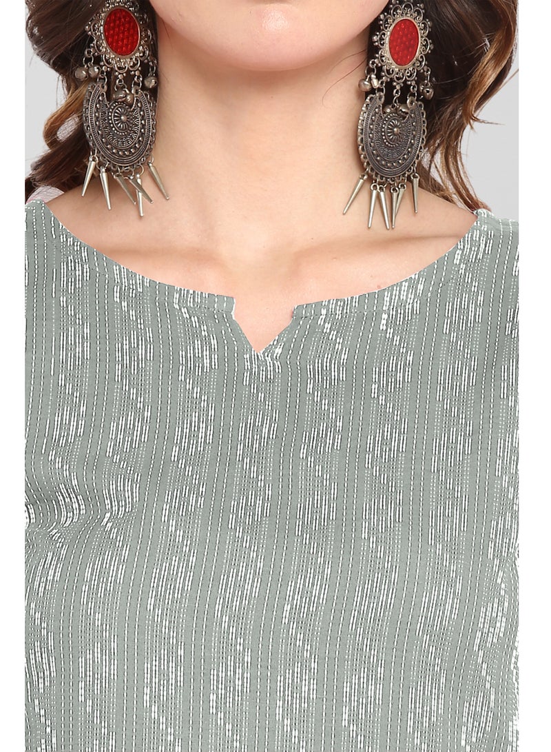 IndHeritage Indian Kurti - Eid kurti collection - Premium ash colour cotton kurti with white Indian prints - Image 5