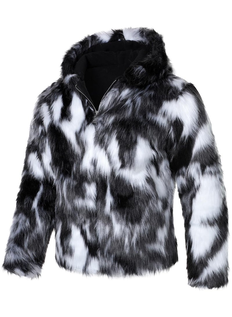 FANARCHER Men's Winter Faux Fur Jackets Hoodie Luxury Overcoat Fluffy Coats Long Sleeve Thicken Parka Outwear - Image 3