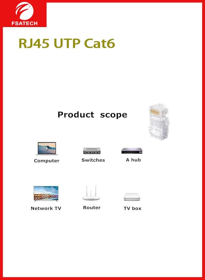 FSATECH UTP Cat6RJ45 جاك موصل  مطلية بالذهب 3 الشق 8P8C وحدات النحاس الاتصال دون رادع - Image 4