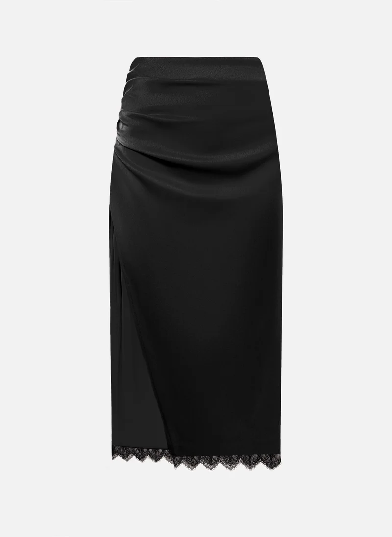 Lichi  Satin midi skirt with lace trim for Women | Best Price UAE