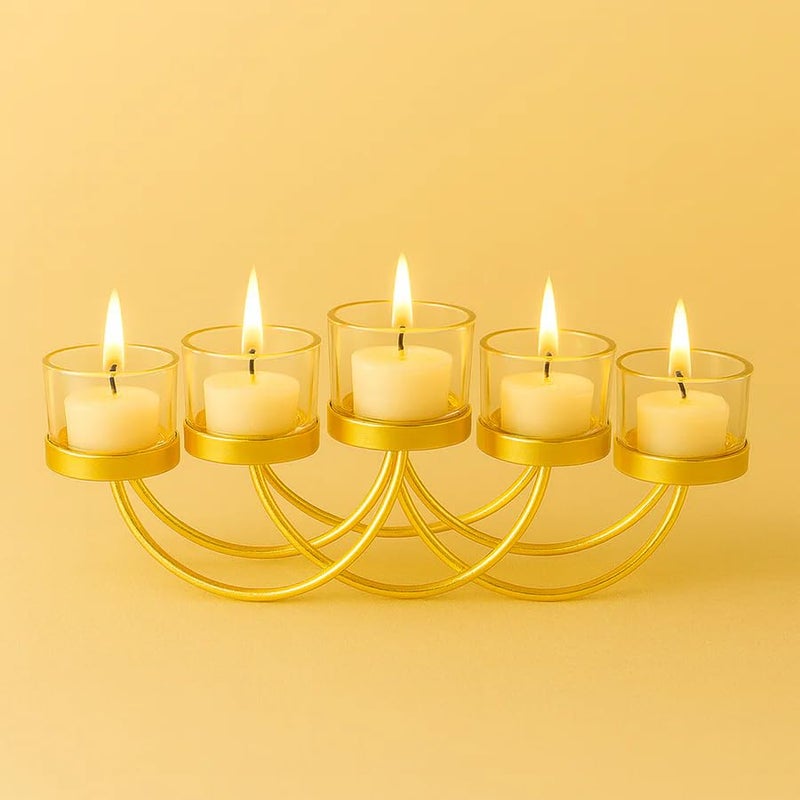 CORALTREE CORAL TREE Elegant Gold 5-Candle Holder for Tealights | Decorative Metal Candle Stand for Home, Festive & Wedding Décor - Image 2
