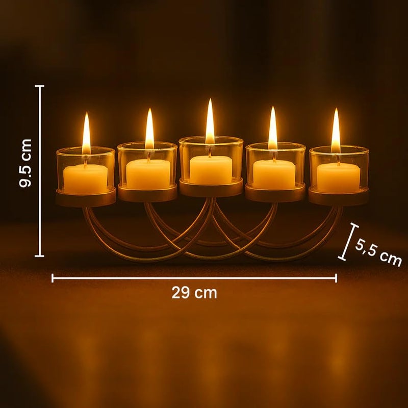 CORALTREE CORAL TREE Elegant Gold 5-Candle Holder for Tealights | Decorative Metal Candle Stand for Home, Festive & Wedding Décor - Image 4