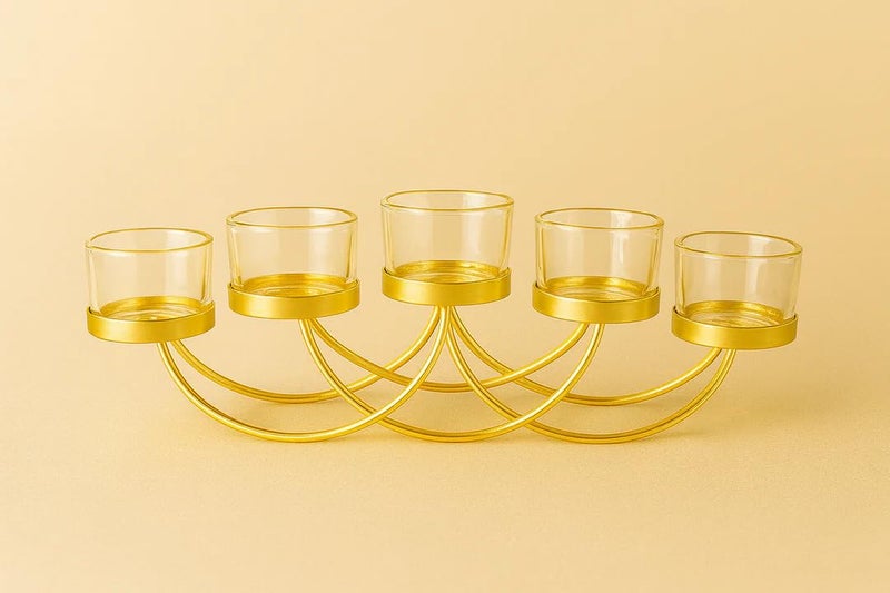 CORALTREE CORAL TREE Elegant Gold 5-Candle Holder for Tealights | Decorative Metal Candle Stand for Home, Festive & Wedding Décor - Image 3