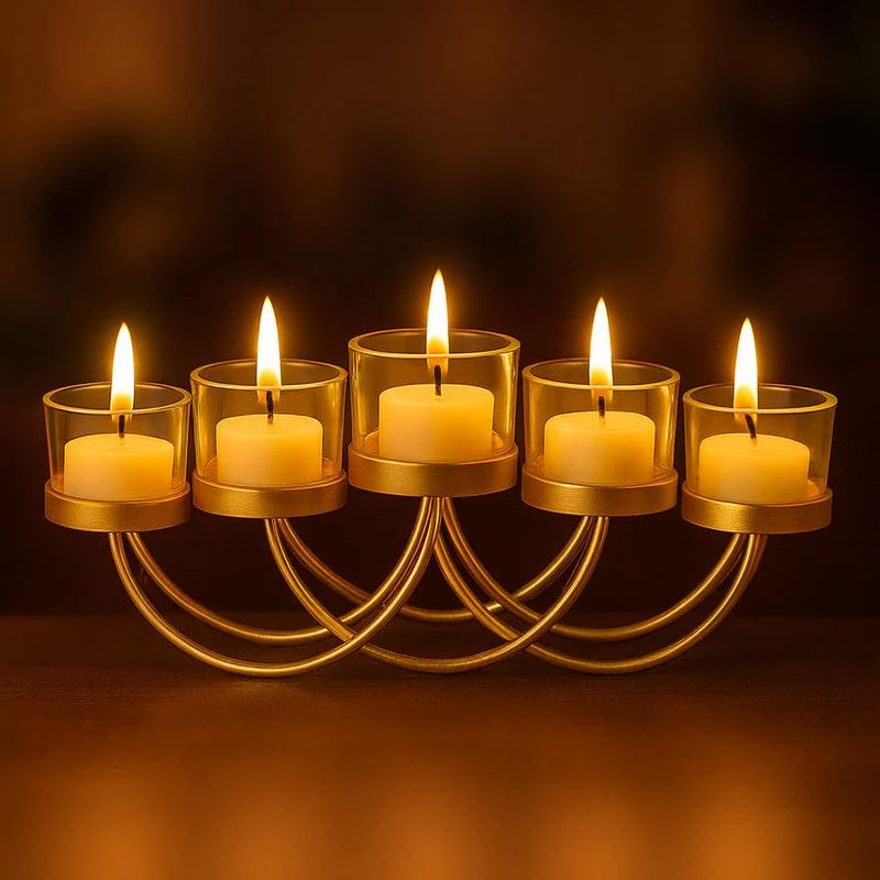 CORALTREE CORAL TREE Elegant Gold 5-Candle Holder for Tealights | Decorative Metal Candle Stand for Home, Festive & Wedding Décor - Image 5